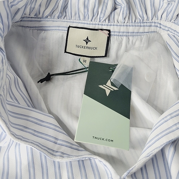 Tuckernuck Ruffle Neck Tiered Mini Dress Chic Striped Shirtdress Tunic Resort - Picture 14 of 15